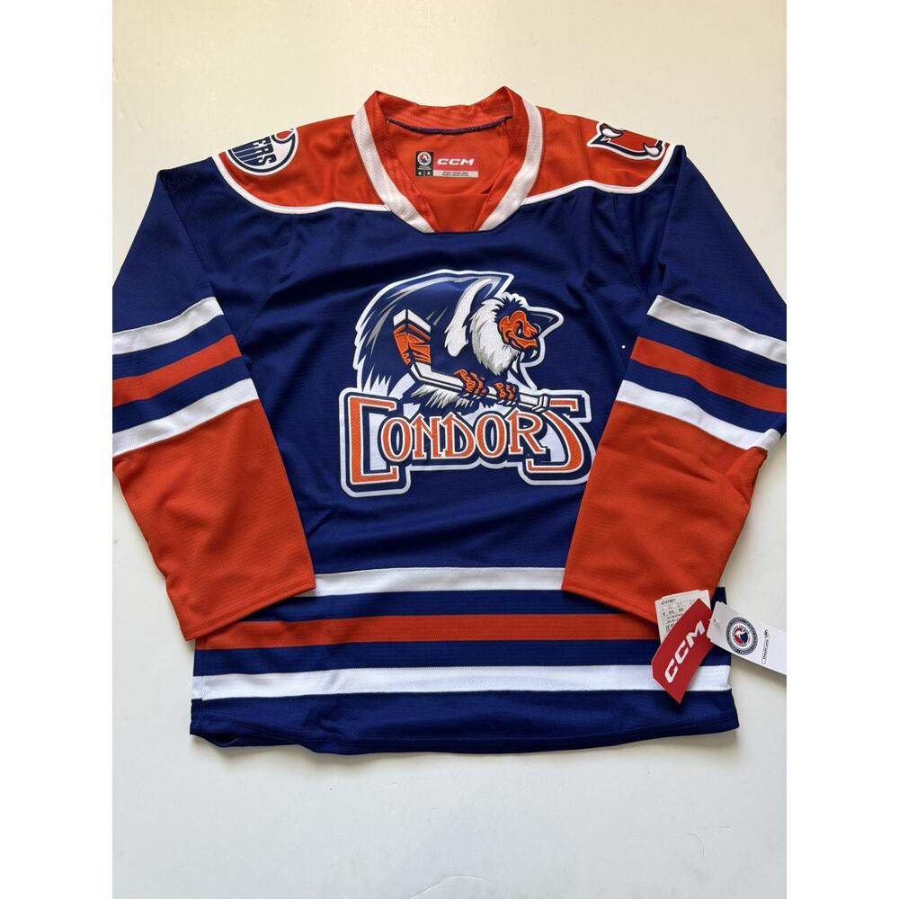 CCM BAKERSFIELD CONDORS Adult Hockey Blue/Orange Jersey Size Medium NWT